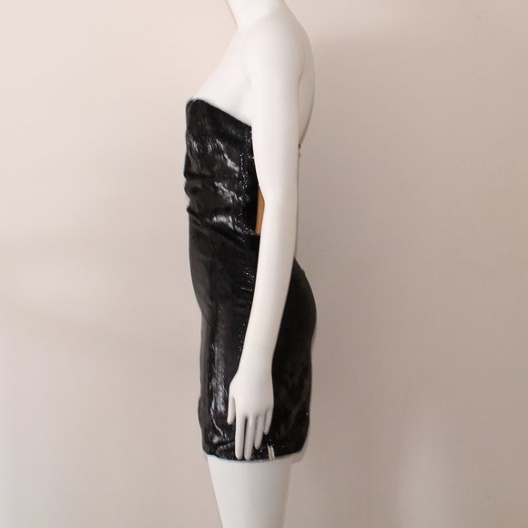 One Teaspoon Music Lethal Black Mini Dress Size XS Glossy Metallic Strapless - Picture 4 of 5